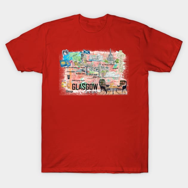 Glasgow Scotland Illustrated Travel Map With RoadsS T-Shirt by artshop77